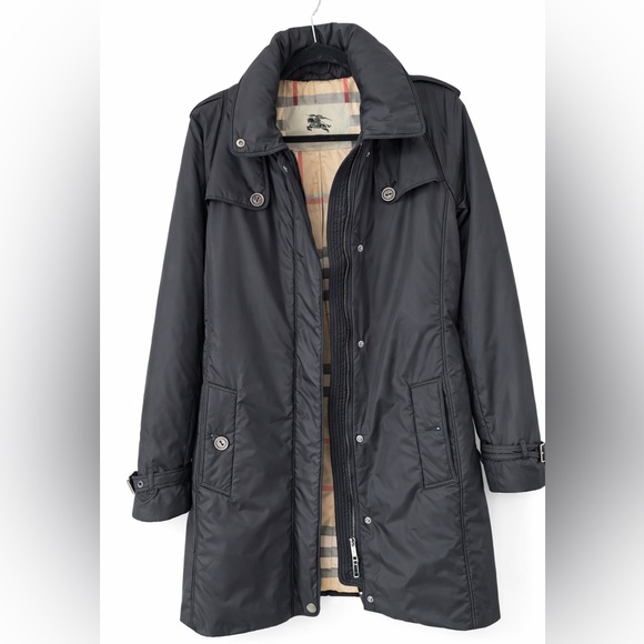 Burberry London Black Insulated Trench Coat Nova Check Packaway Hood US 2 - Picture 2 of 10